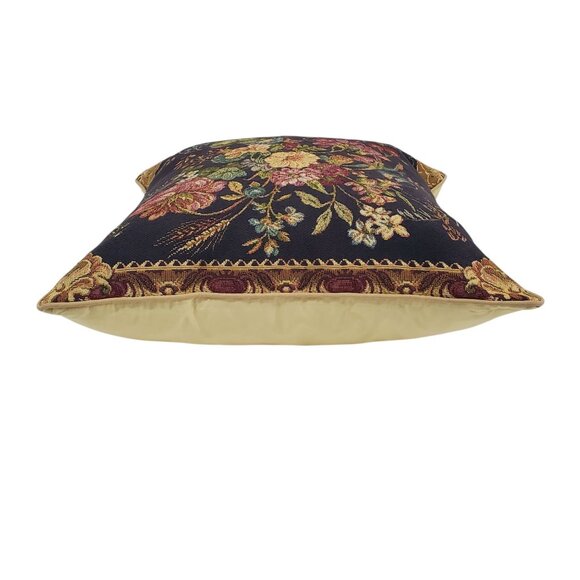 Floral Aubusson Style Tapestry Pillow Cottage Core Italy 16x16" Cotton Down Fill - Picture 3 of 10